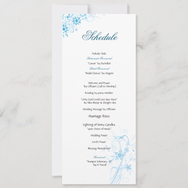 Blue Star Flower Schedule Invitation (Back)