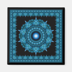 Blue star fractal framed ornament magnet
