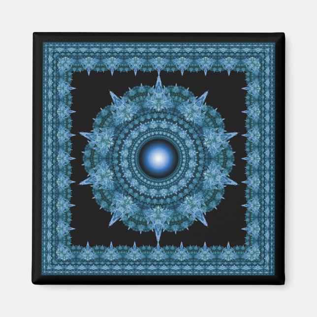 Blue star fractal framed ornament magnet (Front)