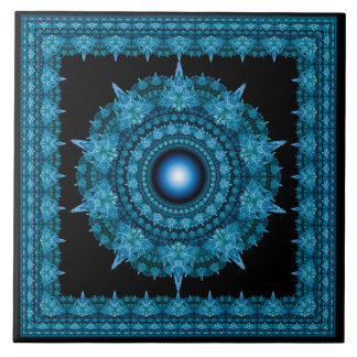 Blue star fractal framed ornament tile