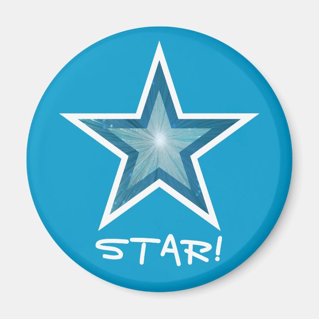 Blue Star fridge 'STAR!' magnet round blue (Front)