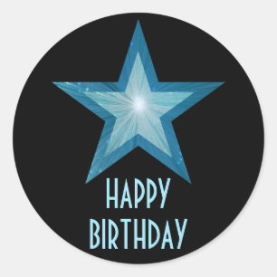 Blue Star 'Happy Birthday' round sticker black