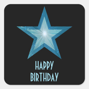 Blue Star 'Happy Birthday' square sticker black
