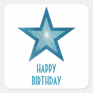 Blue Star 'Happy Birthday' square sticker white