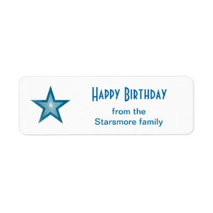Blue Star Happy Birthday text label small white