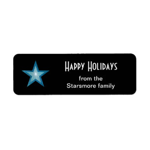 Blue Star 'Happy Holidays' text label small black