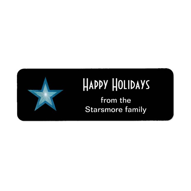 Blue Star 'Happy Holidays' text label small black (Front)