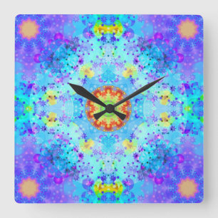 Blue Star Hippy Mandala Patterned Square Wall Clock