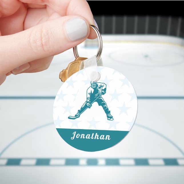 Blue Star Ice Hockey Player Custom Name  Key Ring (Creator Uploaded)