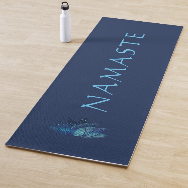 Blue Star Lotus Flower Namaste Navy Blue Yoga Mat (In Situ)