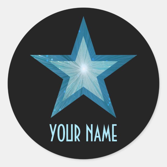 Blue Star 'Name' round sticker black (Front)
