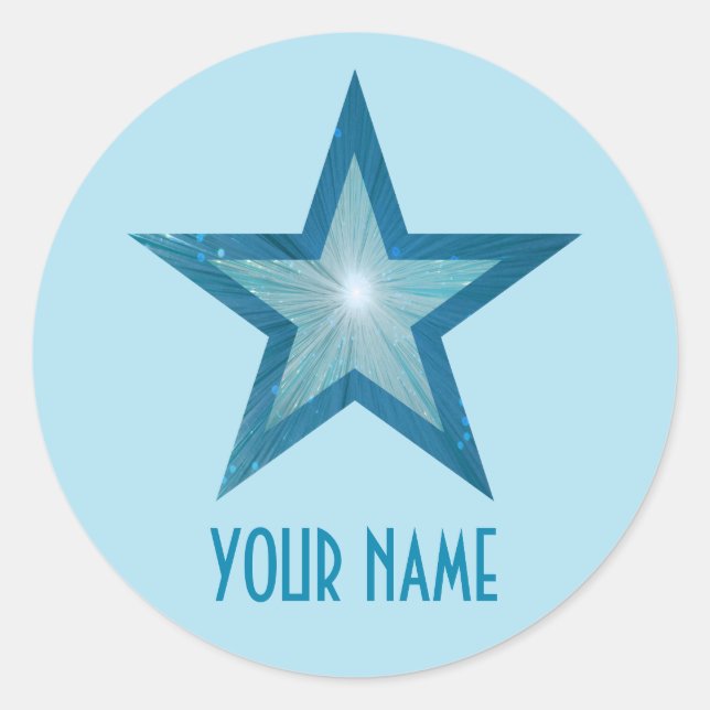 Blue Star 'Name' round sticker pale blue (Front)
