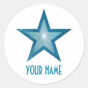 Blue Star 'Name' round sticker white