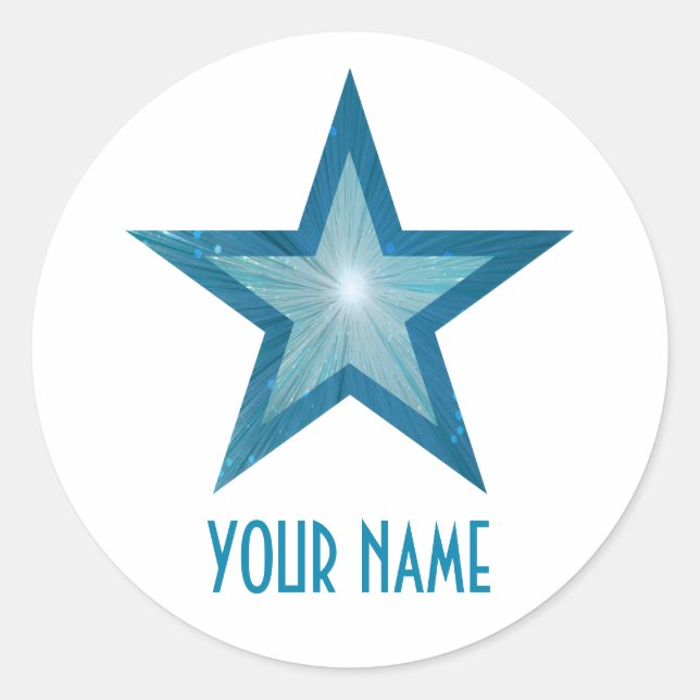 Blue Star 'Name' round sticker white (Front)