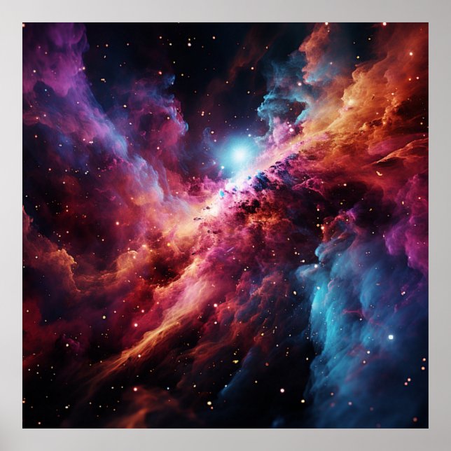 Blue Star Nebula Swirling Space Waves Poster (Front)