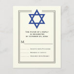 Blue Star of David Bar Mitzvah reply card<br><div class="desc">Blue Star of David Bar Mitzvah elegant RSVP reply card, featuring the Star of David in blue and double black border on ivory background. Stylish and classic at the same time this formal, neutral invitation is perfect for a modern or traditional Bar Mitzvah. It can also be used for a...</div>