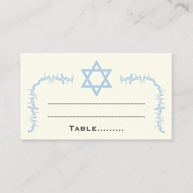 Blue Star of David damask Bat Mitzvah place card (Front)
