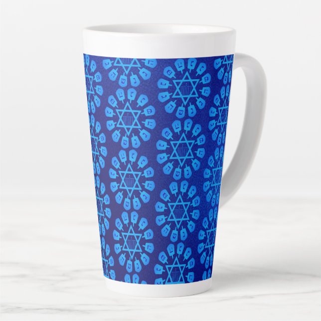 Blue Star Of David Hanukkah Latte Mug (Right Angle)