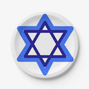 Blue Star of David Happy Hanukkah Chanukkah Jewish Paper Plate