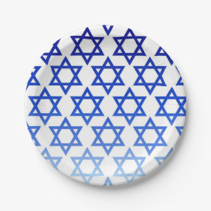 Blue Star of David Happy Hanukkah Jewish Holiday Paper Plate