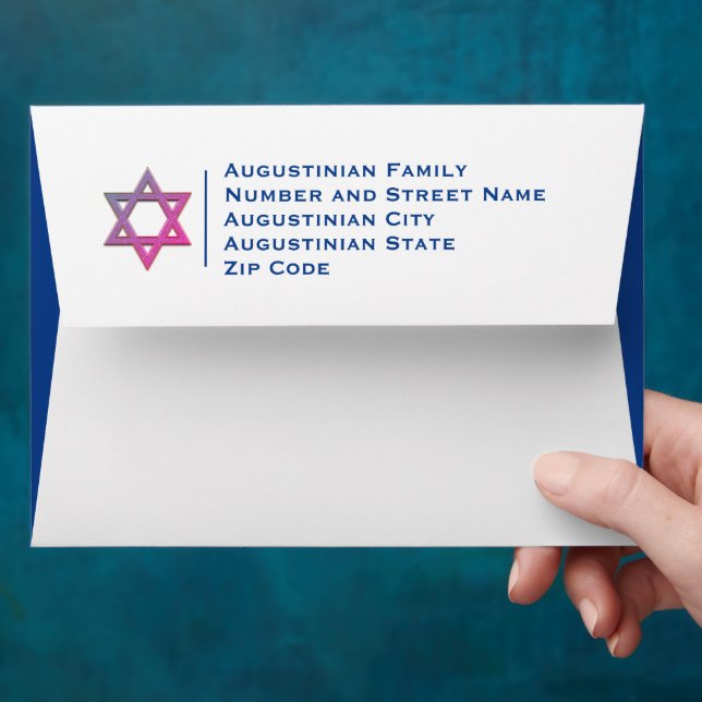 Blue STAR OF DAVID Jewish Envelope (Hand)