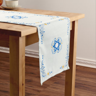 Blue Star of David Jewish Holiday Aqua 16 x 90 Medium Table Runner