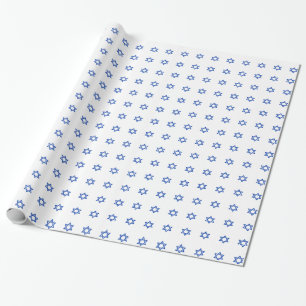 Blue Star of David on White Wrapping Paper