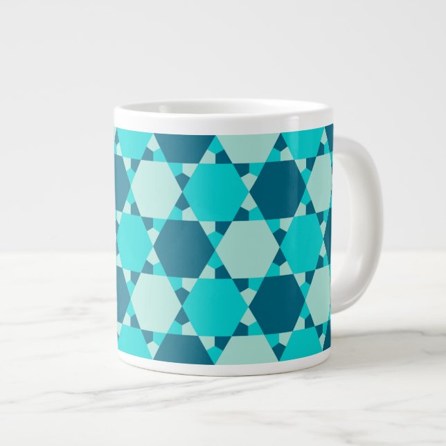 Blue Star of David Optical Illusion Pattern Large Coffee Mug (Front Right)
