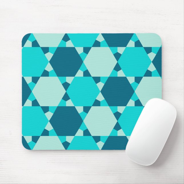 Blue Star of David Optical Illusion Pattern Mouse Mat (With Mouse)