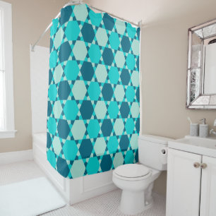 Blue Star of David Optical Illusion Pattern Shower Curtain