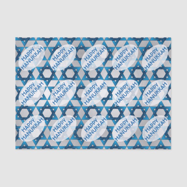Blue Star of David Pattern / Happy Hanukkah Tissue Paper (Front)
