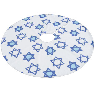 Blue Star of David White and Blue Hanukkah  Fleece Tree Skirt