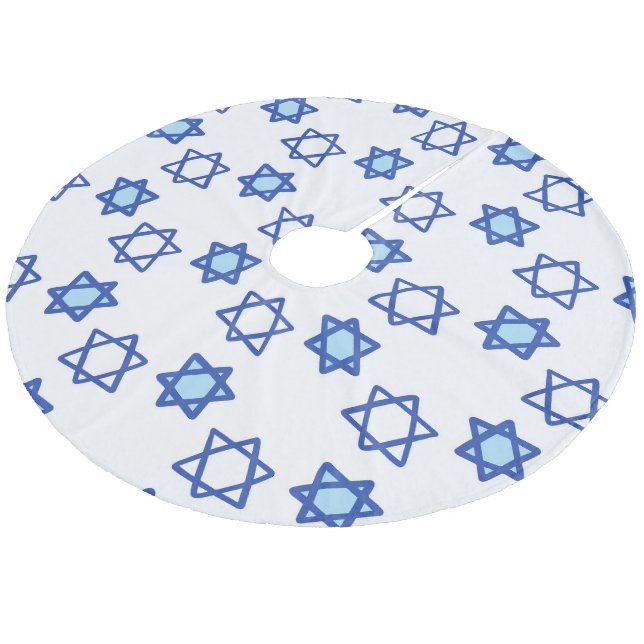 Blue Star of David White and Blue Hanukkah  Fleece Tree Skirt (Angled)
