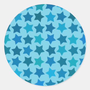Blue Star Pattern Classic Round Sticker