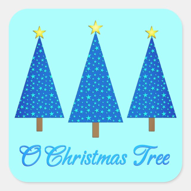 Blue Star Pattern Modern Christmas Trees Square Sticker (Front)