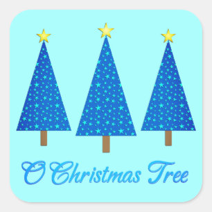 Blue Star Pattern Modern Christmas Trees Square Sticker