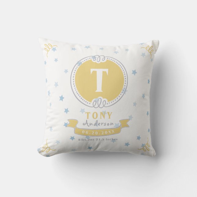 Blue star personalised baby pillow keepsake (Front)