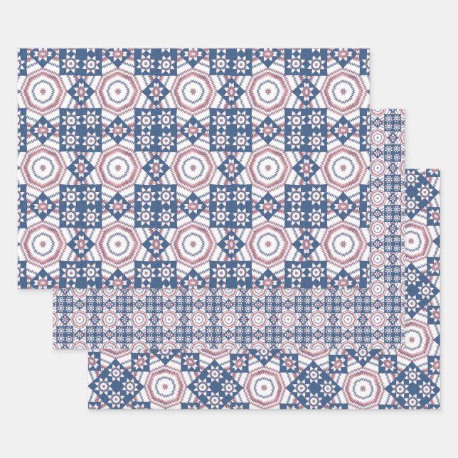 Blue Star Quilt Pattern Wrapping Craft Paper (Set)