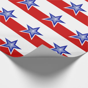 Blue Star Red print horizontal stripe Wrapping Paper