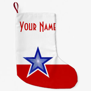 Blue Star Red print Name stocking two sided