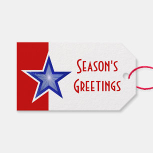 Blue Star Red print Season's Greetings text back Gift Tags