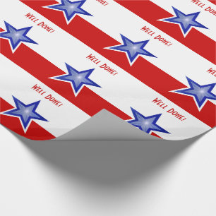 Blue Star Red print Well Done stripe Wrapping Paper