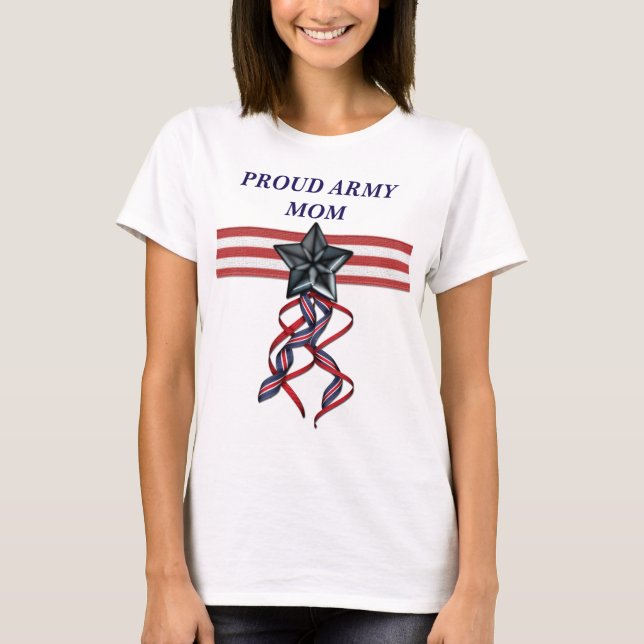 Blue Star Ribbon Proud Army Mum T-Shirt (Front)