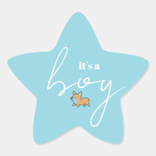 Blue Star Shape Baby Shower Sticker Corgi Design