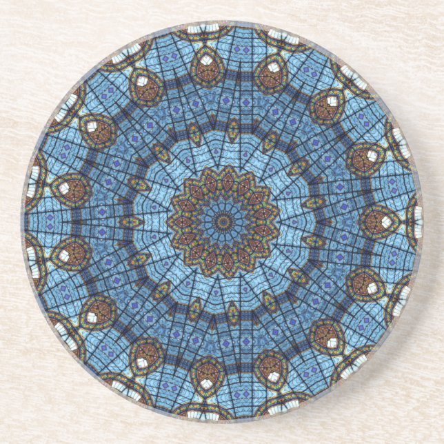 Blue Star Stained Glass Drink Coaster (Front)