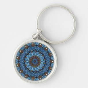 Blue Star Stained Glass Premium Keychain