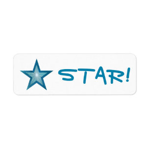 Blue Star "STAR!" label small white