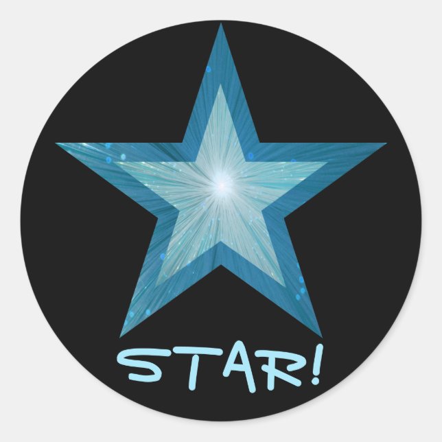 Blue Star 'STAR!' round sticker black (Front)
