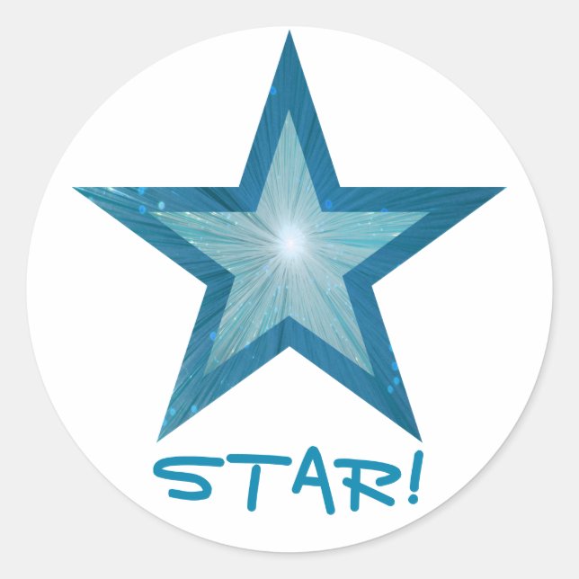 Blue Star 'STAR!' round sticker white (Front)