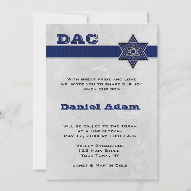 Blue Star Stripe Bar Mitzvah Invitation (Front)